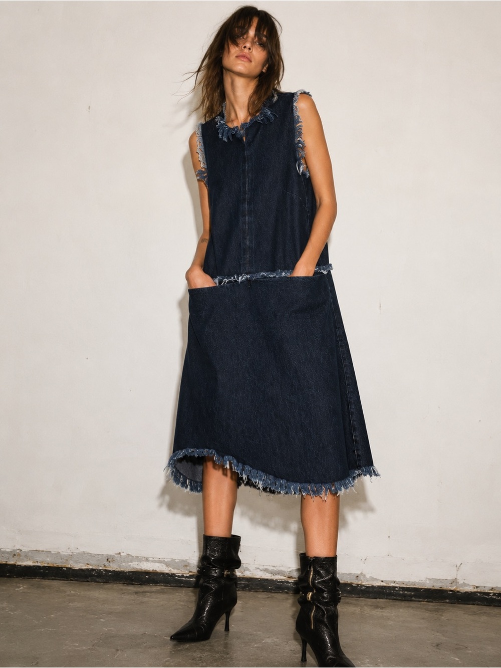 Marques’Almeida Denim Asymmetrical Frayed Shift Dress | Small